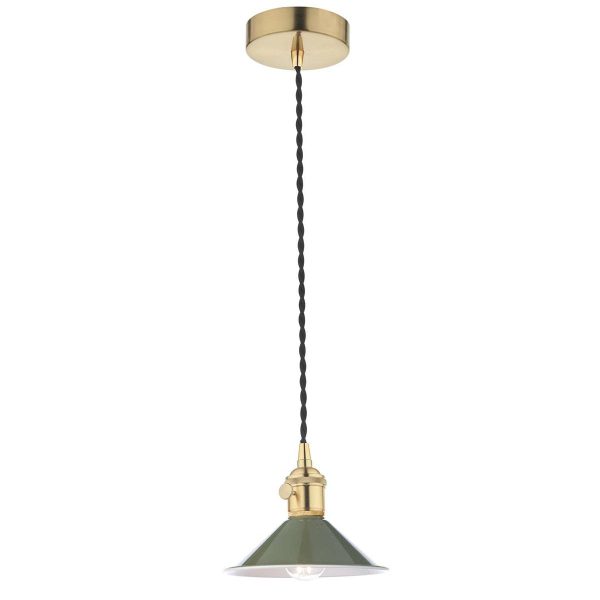 Dar Hadano Small 1 Light Ceiling Pendant Olive Shade / Natural Brass