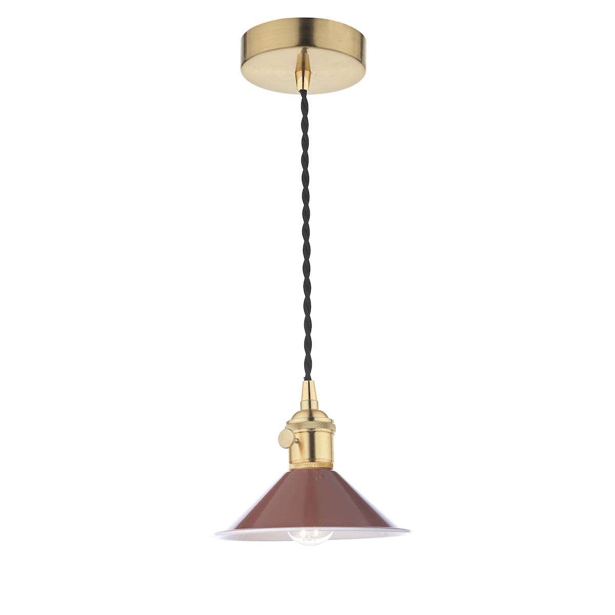 Dar Hadano Small 1 Light Ceiling Pendant Umber Shade / Natural Brass