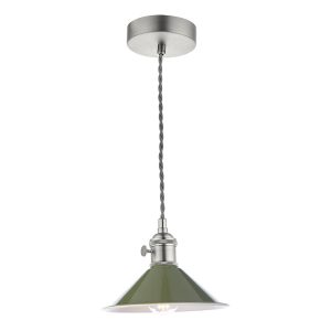 Dar Hadano small 1 light ceiling pendant with olive green shade in antique chrome main image