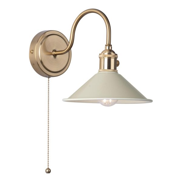 Hadano switched single wall light with cashmere shade in natural brass main image