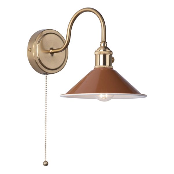 Dar Hadano Switched Single Wall Light Umber Shade / Natural Brass