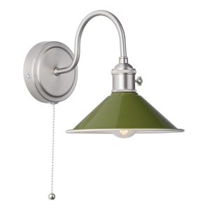 Hadano switched single wall light with olive green shade in antique chrome main image