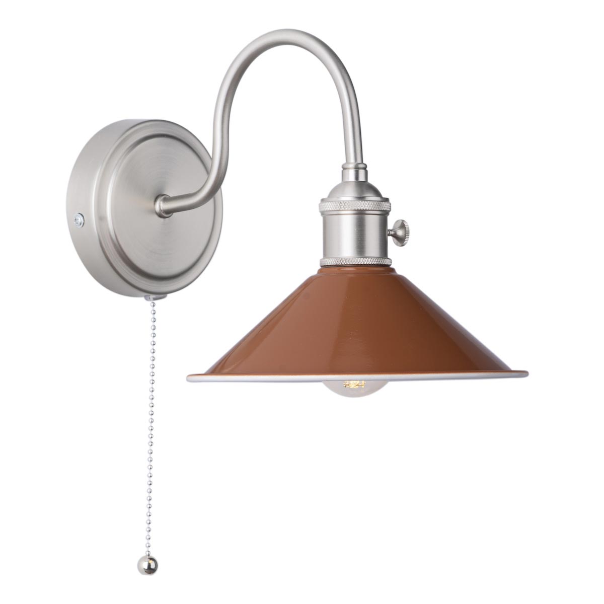 Dar Hadano Switched Single Wall Light Umber Shade / Antique Chrome