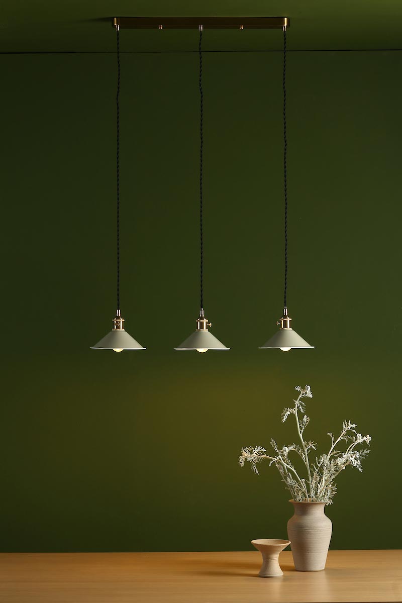 Dar Hadano 3 Light Ceiling Pendant Bar Cashmere Shades / Natural Brass