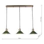 Dar Hadano 3 Light Ceiling Pendant Bar Olive Shades / Natural Brass