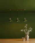 Dar Hadano 3 Light Ceiling Pendant Bar Olive Shades / Natural Brass