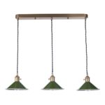Dar Hadano 3 Light Ceiling Pendant Bar Olive Shades / Natural Brass