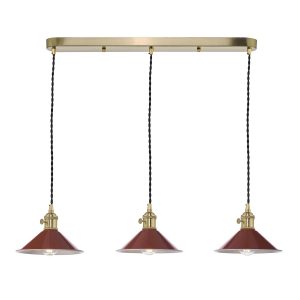 Dar Hadano 3 light bar ceiling pendant with umber shades in natural brass main image