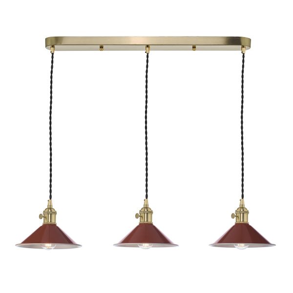 Dar Hadano 3 light bar ceiling pendant with umber shades in natural brass main image