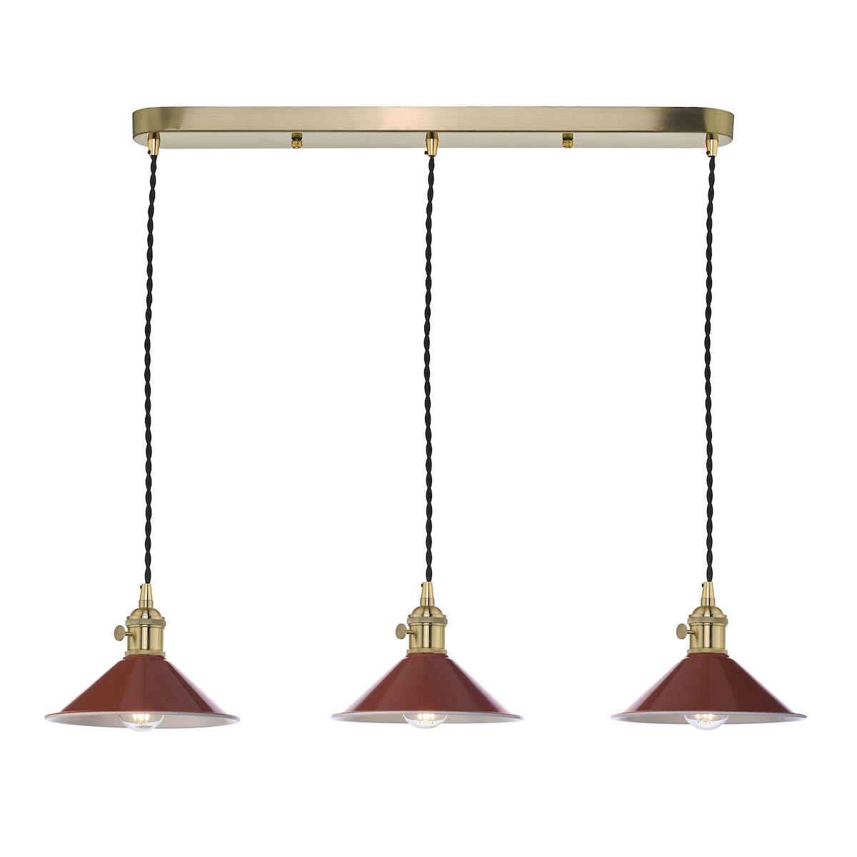 Dar Hadano 3 Light Ceiling Pendant Bar Umber Shades / Natural Brass