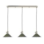 Dar Hadano 3 Light Ceiling Pendant Bar Olive Shades / Antique Chrome