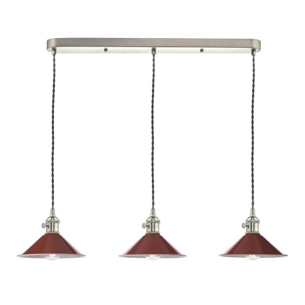 Dar Hadano 3 light bar ceiling pendant with umber shades in antique chrome main image