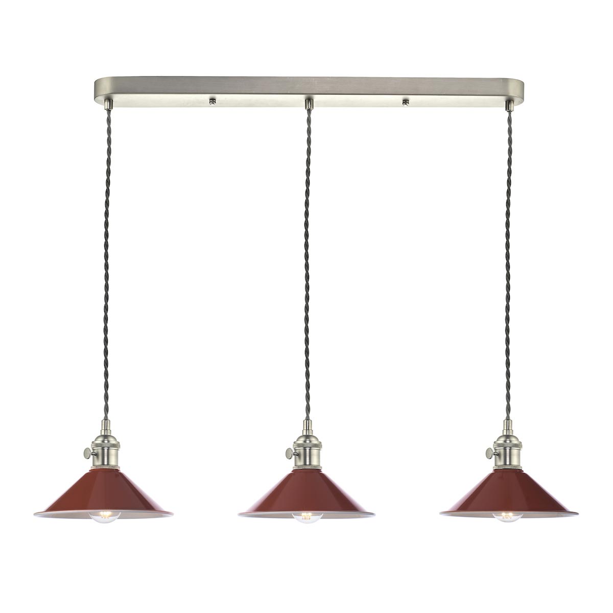 Dar Hadano 3 Light Ceiling Pendant Bar Umber Shades / Antique Chrome