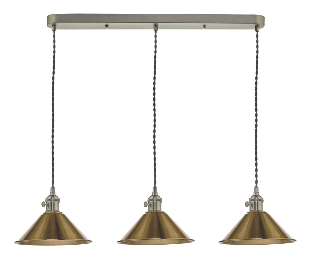 Dar Hadano 3 Light Retro Style Ceiling Pendant Antique Chrome & Brass