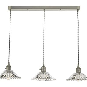 Dar Hadano 3 Light Retro Ceiling Pendant Antique Chrome Flared Glass