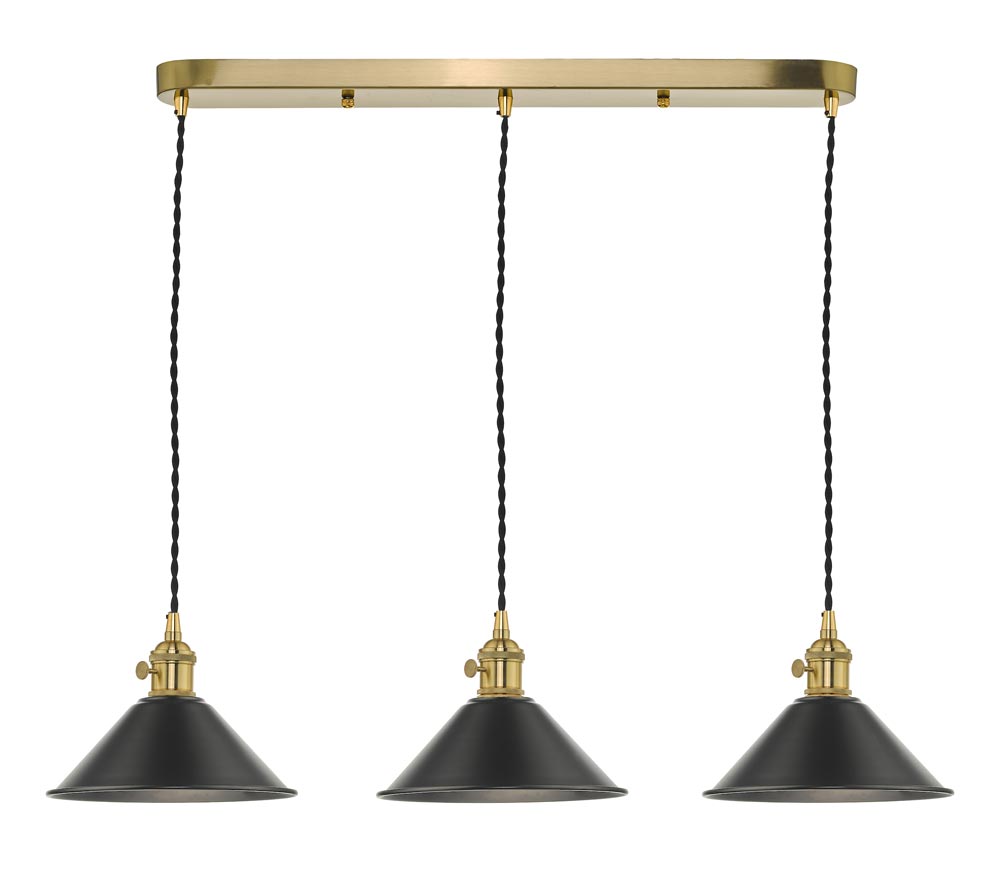 Dar Hadano 3 Light Retro Style Ceiling Pendant Antique Pewter & Brass