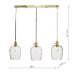Dar Hadano 3 Light Retro Ceiling Pendant Natural Brass Dimpled Glass