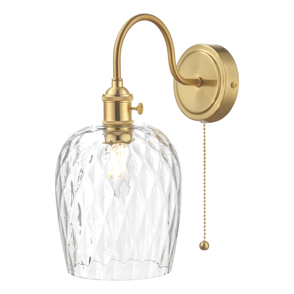 Dar Hadano Switched Retro Wall Light Natural Brass Dimpled Glass