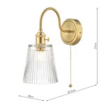 Dar Hadano Switched Retro Wall Light Natural Brass Ribbed Glass
