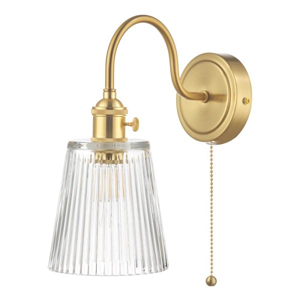 Dar Hadano Switched Retro Wall Light Natural Brass Ribbed Glass