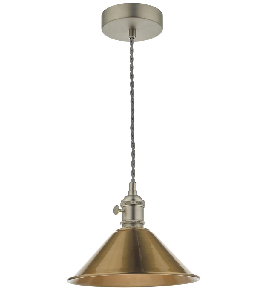 Dar Hadano Small 1 Light Retro Ceiling Pendant Antique Chrome & Brass