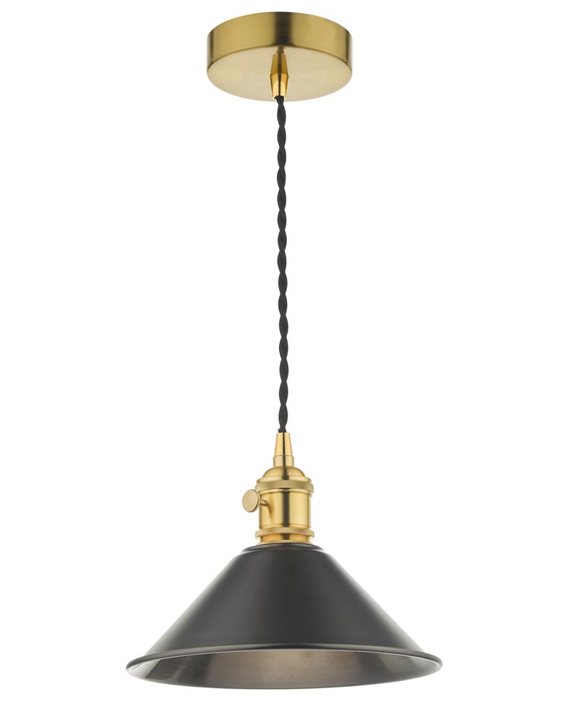 Dar Hadano Small 1 Light Retro Ceiling Pendant Antique Pewter & Brass