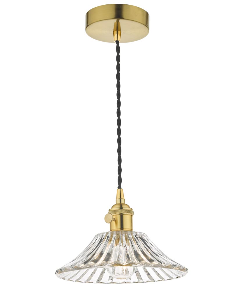 Dar Hadano Small 1 Light Retro Ceiling Pendant Brass Flared Glass