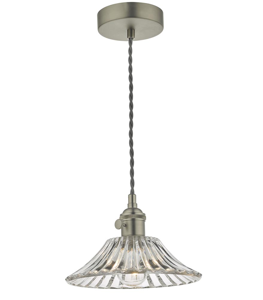 Dar Hadano Small Retro Ceiling Pendant Antique Chrome Flared Glass