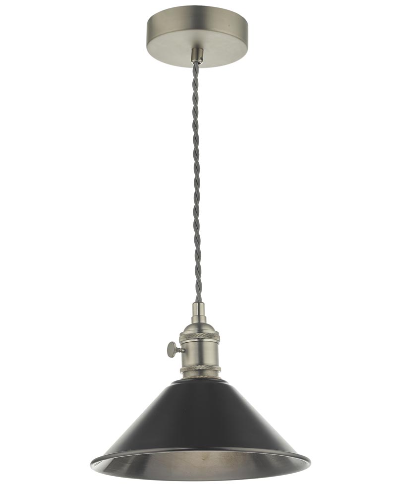 Dar Hadano Small 1 Light Ceiling Pendant Pewter Shade / Antique Chrome