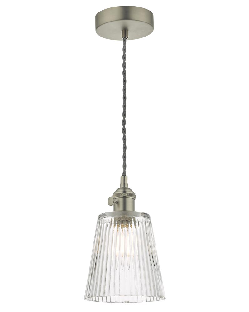 Dar Hadano Small 1 Light Retro Pendant Antique Chrome Ribbed Glass