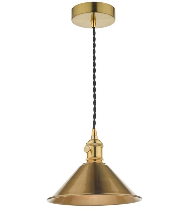 Dar Hadano Small Single Retro Style Ceiling Pendant Light Aged Brass