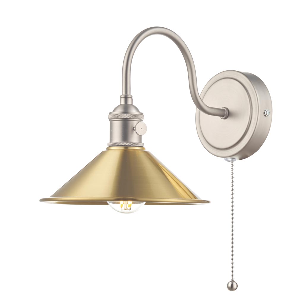 Dar Hadano Switched Single Retro Wall Light Antique Chrome & Brass