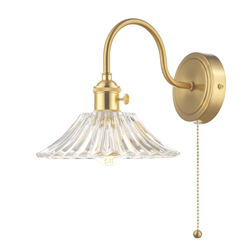 Dar Hadano Switched Retro Single Wall Light Brass & Flared Glass Shade