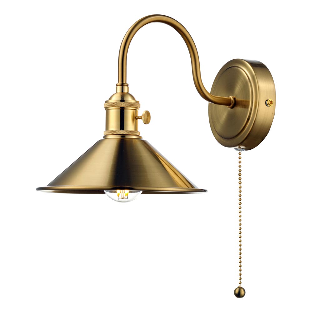 Dar Hadano Switched Single Retro Style Wall Light Natural Aged Brass