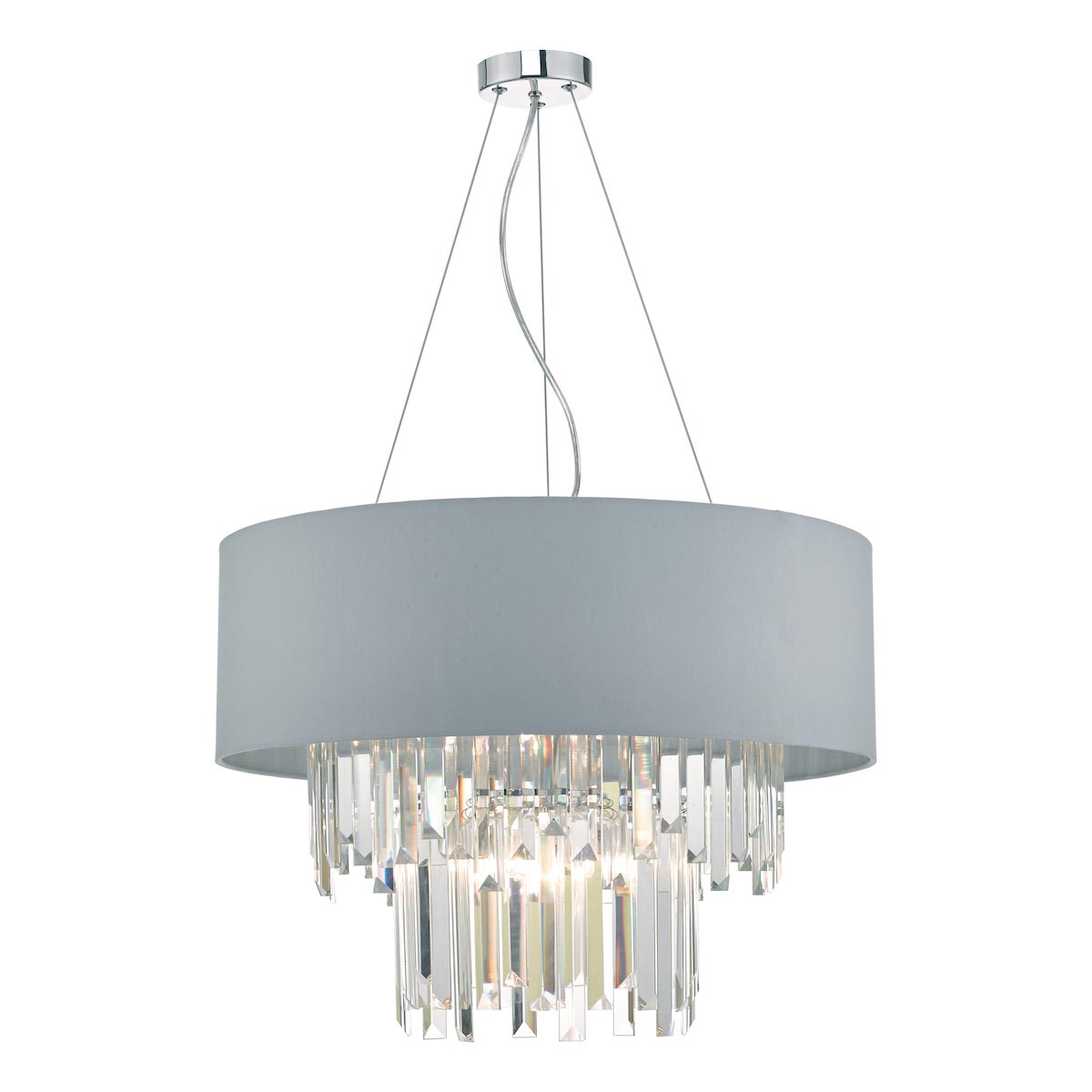 Dar Halle 6 Light Pendant Chandelier Grey Shade Crystal Coffin Drops