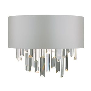 Dar Halle 2 lamp half round crystal wall light with grey faux silk shade main image