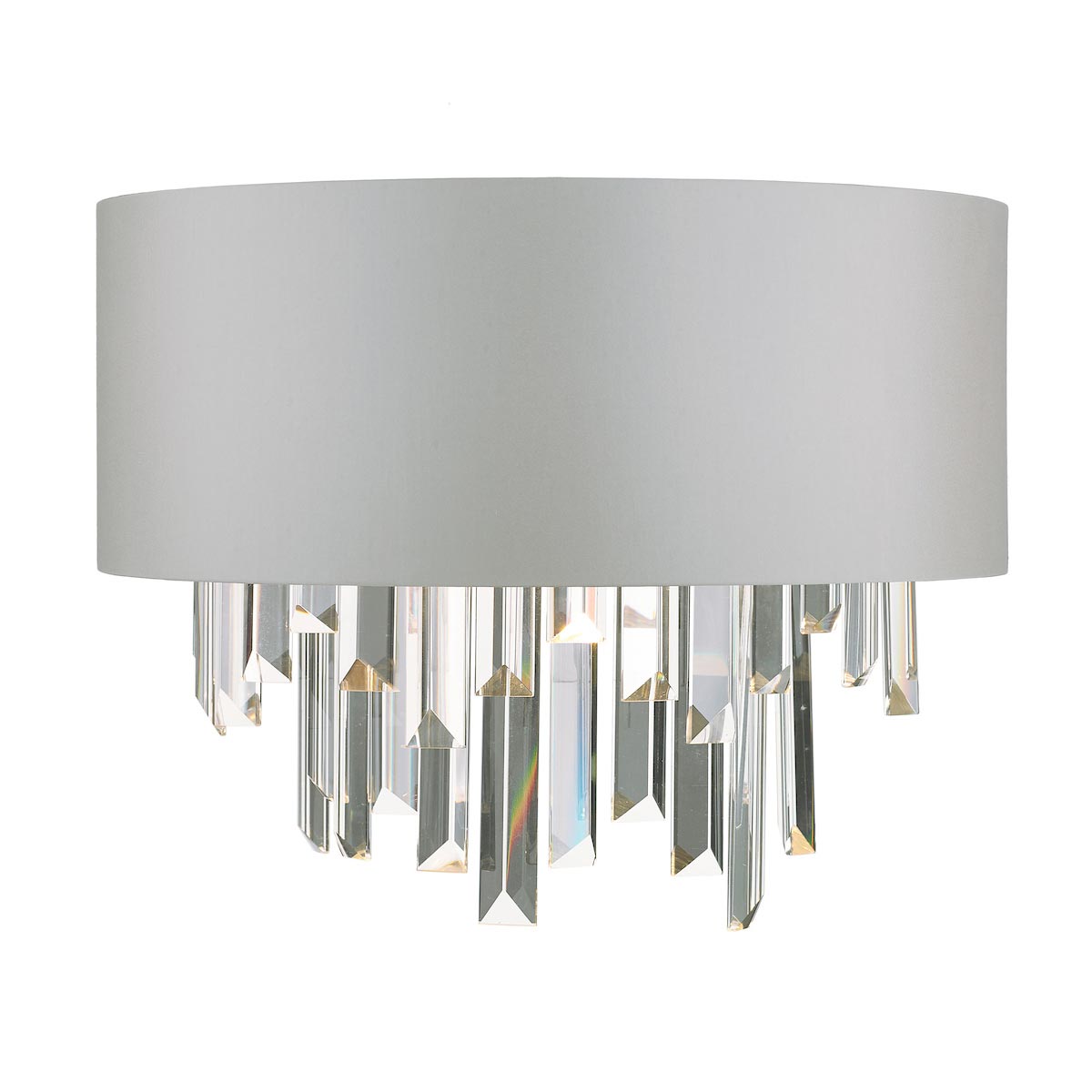 Dar Halle 2 Lamp Half Round Crystal Wall Light Grey Faux Silk Shade