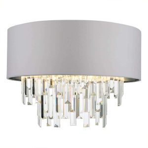 Dar Halle 4 light flush ceiling light with grey shade and crystal drops main image