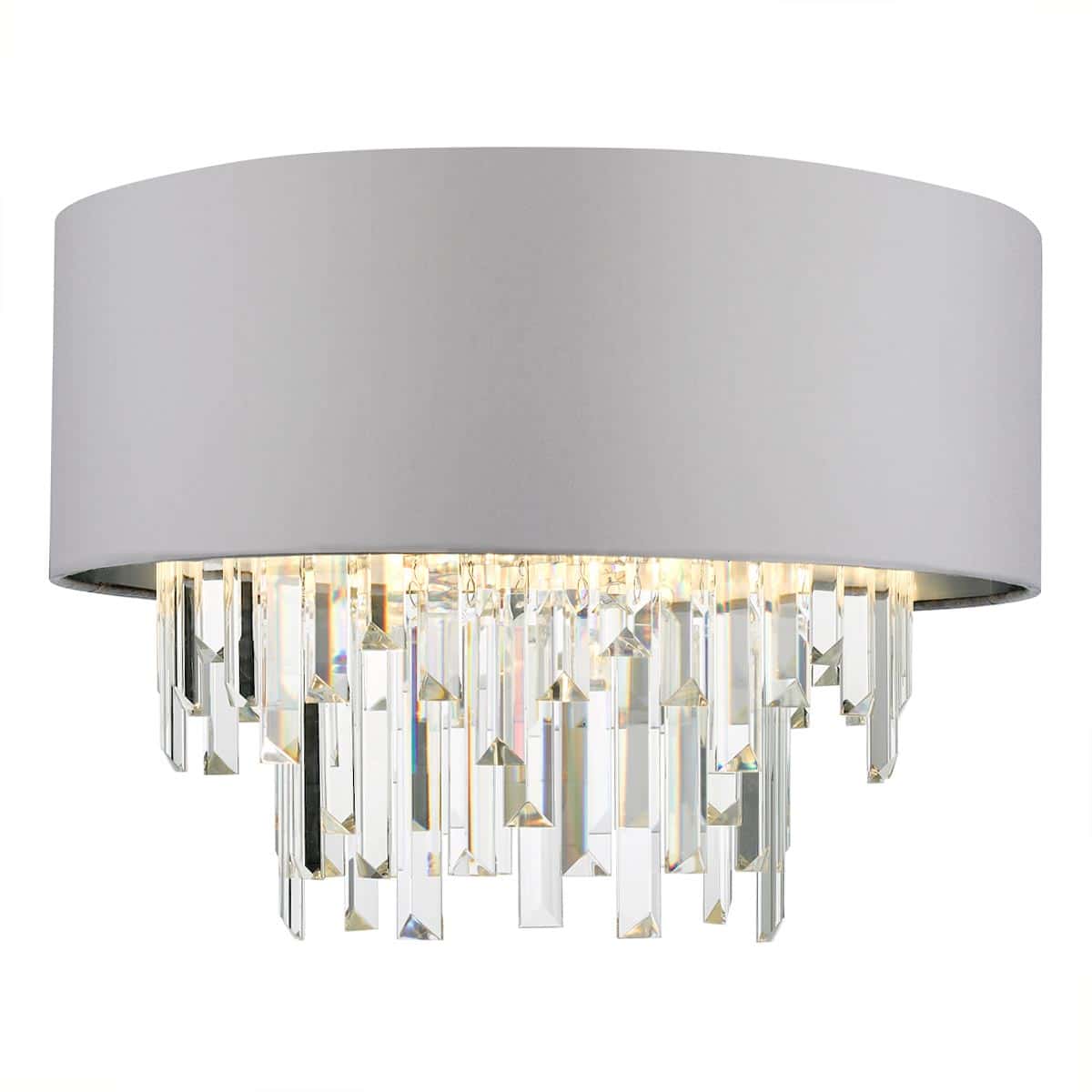 Dar Halle 4 Light Flush Low Ceiling Light Grey Shade Crystal Coffin Drops