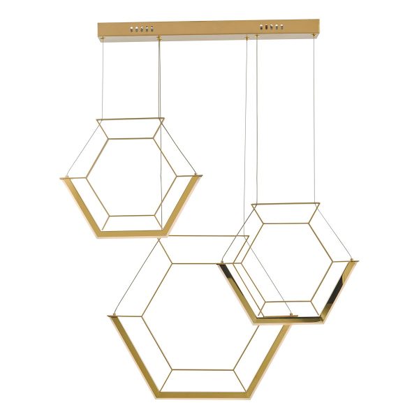 Hexagon ultra modern 3 light LED geometric ceiling pendant in gold main image