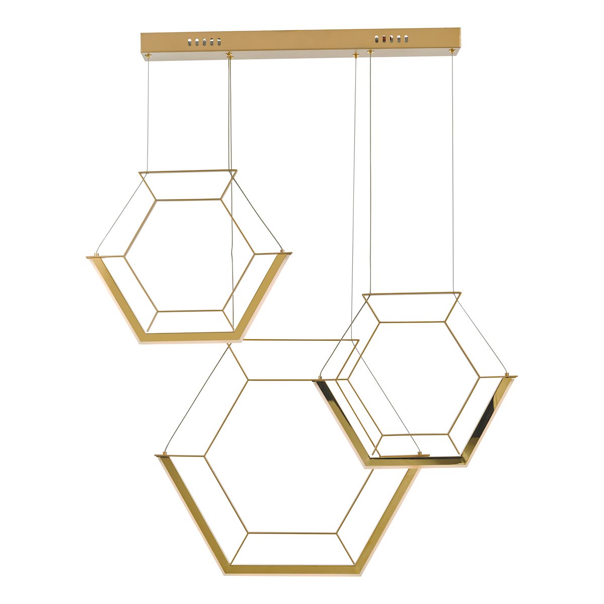 Dar Hexagon Ultra Modern 3 Light LED Geometric Ceiling Pendant Gold