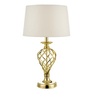 Dar Iffley large 1 light touch table lamp in gold with ivory shade main image
