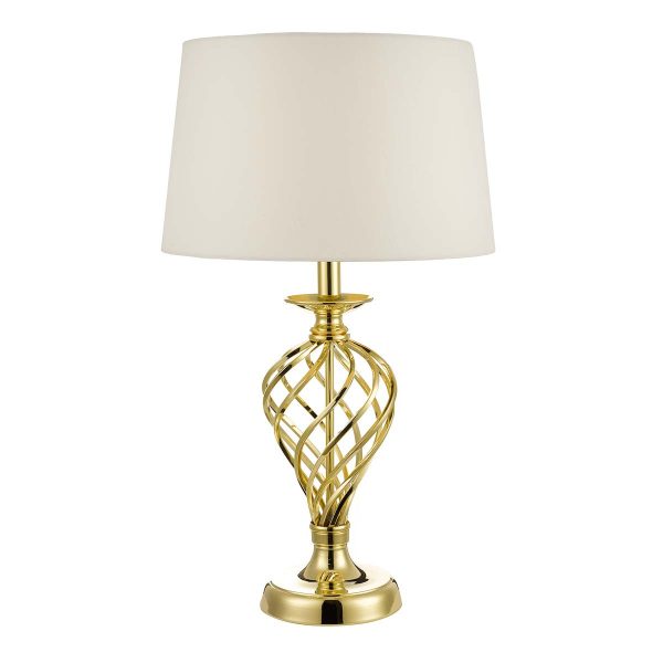 Dar Iffley Large 1 Light Barley Twist Touch Table Lamp Gold Ivory Shade