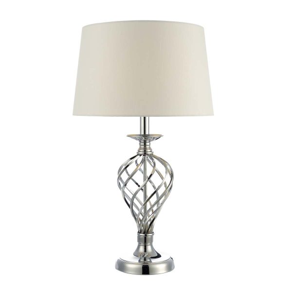 Dar Iffley large 1 light touch table lamp in chrome with ivory shade main image