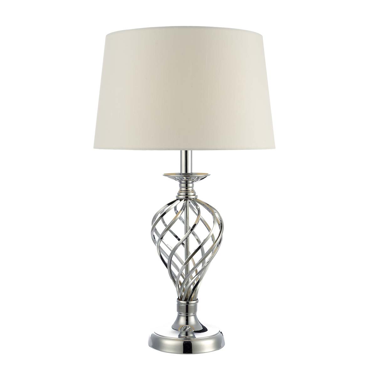 Dar Iffley Large Barley Twist Touch Table Lamp Chrome Ivory Shade