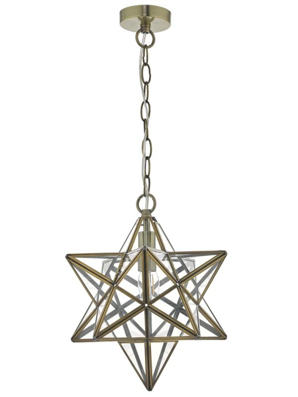 Dar Ilario Large 1 Light Star Pendant Ceiling Lantern Antique Brass