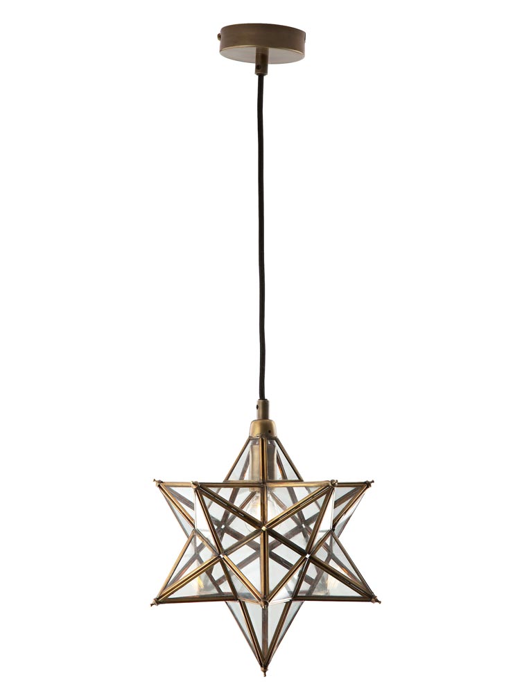 Dar Ilario Small 1 Light Star Pendant Ceiling Lantern Antique Brass