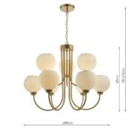 Dar Indra 9 Light Pendant Chandelier Solid Natural Brass Opal Glass