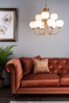 Dar Indra 9 Light Pendant Chandelier Solid Natural Brass Opal Glass