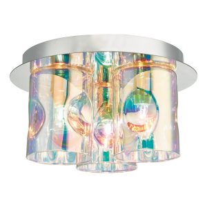 Dar Inter chrome 3 light flush ceiling light with iridised glass main image